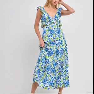 Floral Blue and Green Midi/Maxi Dress